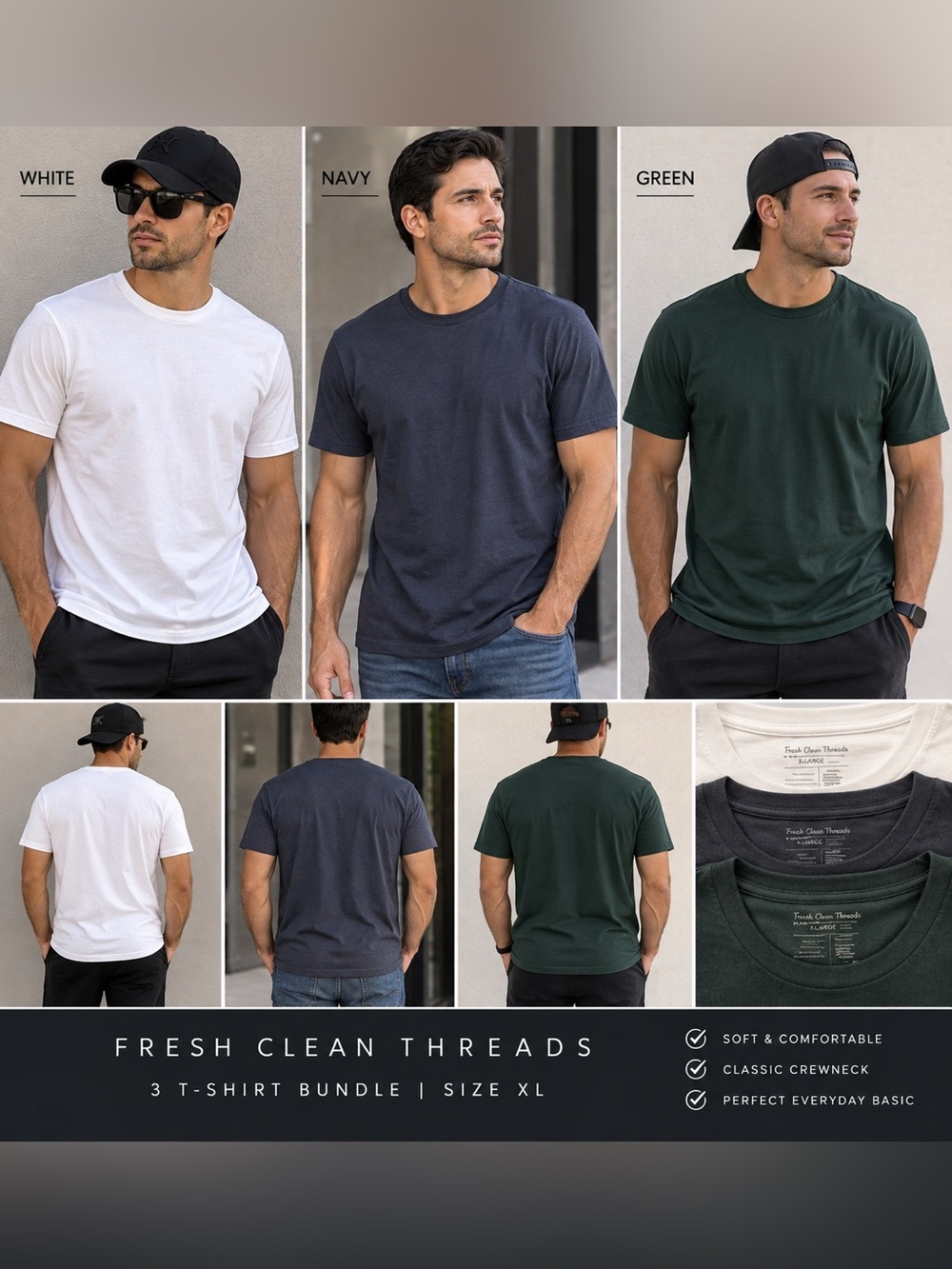 Fresh Clean Threads Men’s T-Shirts – 3 Shirt Bundle – Size XL